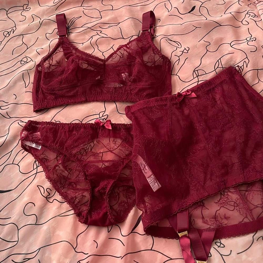 Agent Provocateur Liv 3 Piece set in burgundy red
